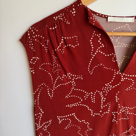 BOSS by Hugo Boss Esoa V Neck Top Dot Blouse Extra Small Red Career Professional - Picture 7 of 15